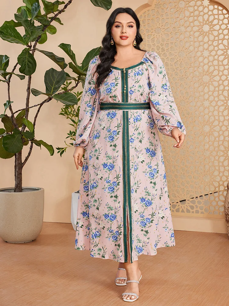 

Ramadan Abaya Muslim Women Floral Print Long Maxi Dress Turkey Kaftan Dubai Arabic Robe Morocco Eid Party Islam Caftan Jalabiya