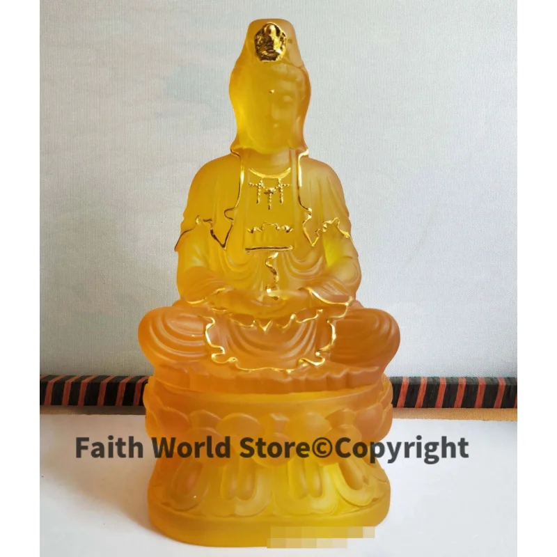 

Asia home efficacious protection Shrine altar shop Worship yellow crystal GUAN YIN PU SA BUDDHA Avalokitesvara statue