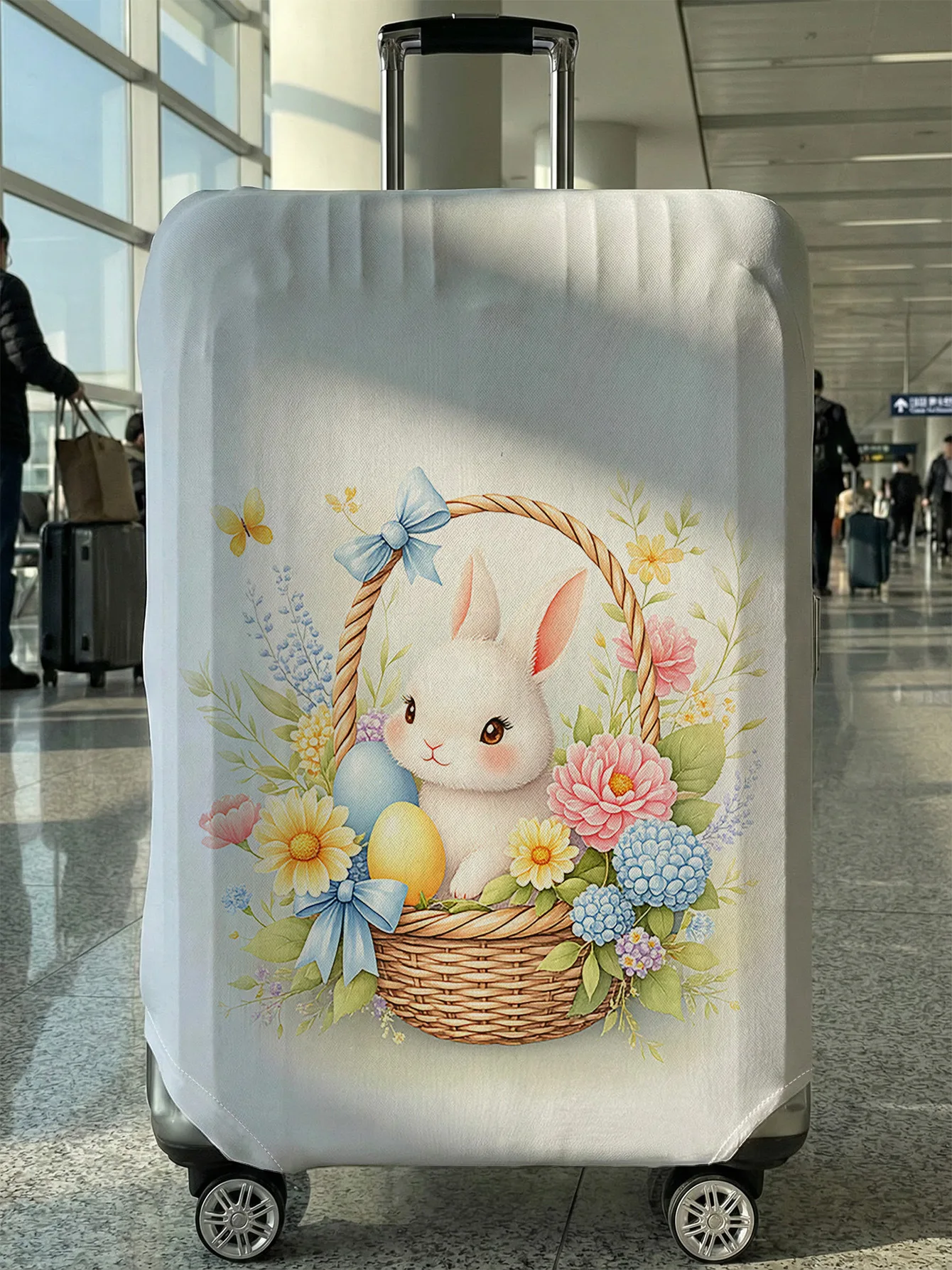 

Чехол для чемодана с изображением пасхального кролика и цветочной корзины, подходит для чемоданов 18-32 дюймов, чехол на ручку чемодана, дорожные аксессуары