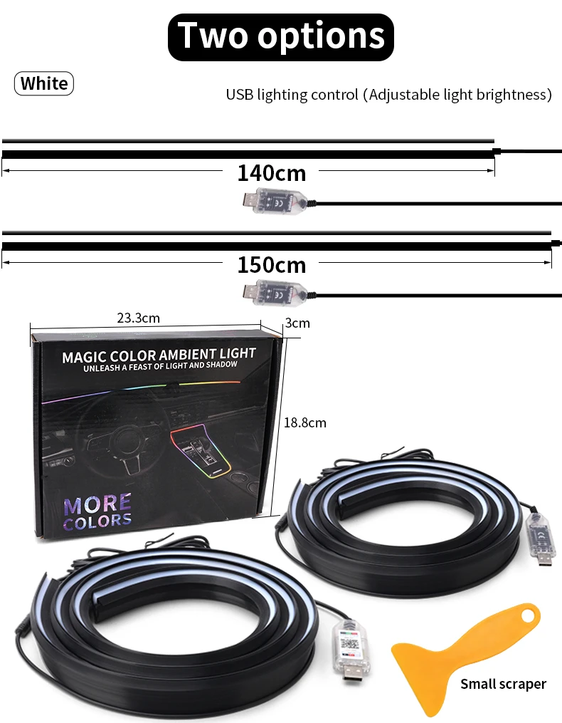 Auto-LED-Ambientelicht 1,4/1,5M Frontscheiben-Silikon-LED-Streifen Symphony RGB Weiß Auto-USB-Atmosphärenlampe App/Fernbedienung – Detail 3