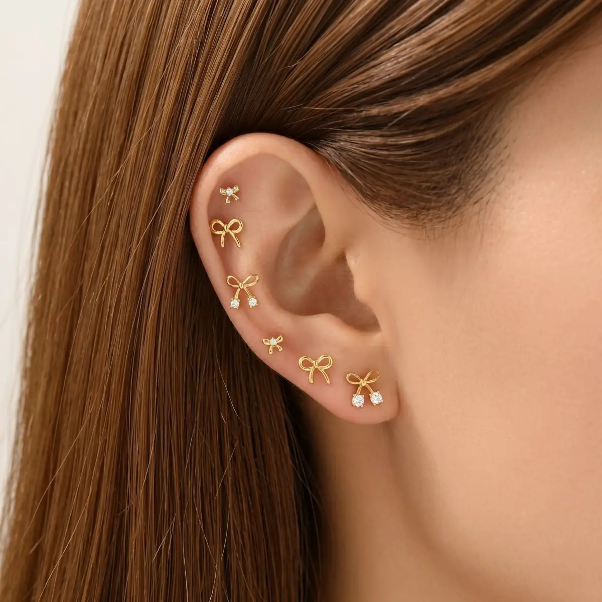 Cross-border hot-selling diamond-encrusted bow stud earrings simple and sweet copper-encrusted zircon earrings women's stud earr