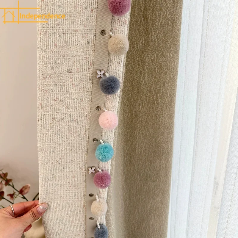 

Transverse Texture Cotton Linen Jacquard Curtains for Living Room Bedroom Study Customized Finished French Window Beige Brown