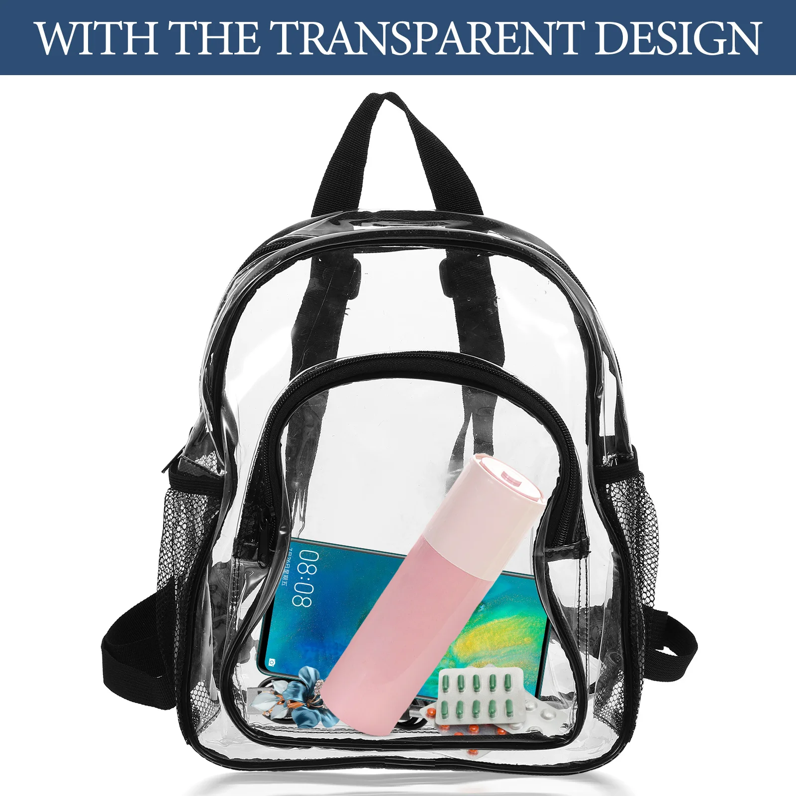 حقيبة ظهر شفافة لطيفة وصغيرة من مادة PVC الشفافة وحزام قابل للتعديل ومعتمدة من الاستاد حقيبة كتف شفافة للسفر للنساء #3