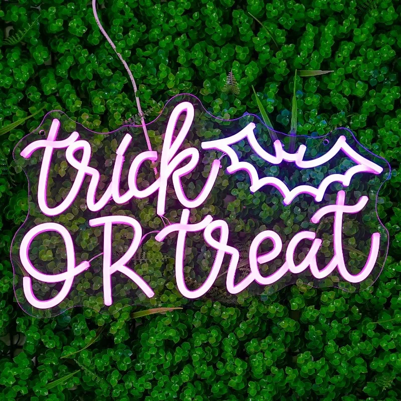 Trick or Treat Neon Sign Halloween Neon Pink LED Neon Light for Living Room Mall Backyard Halloween Decoration party decoration