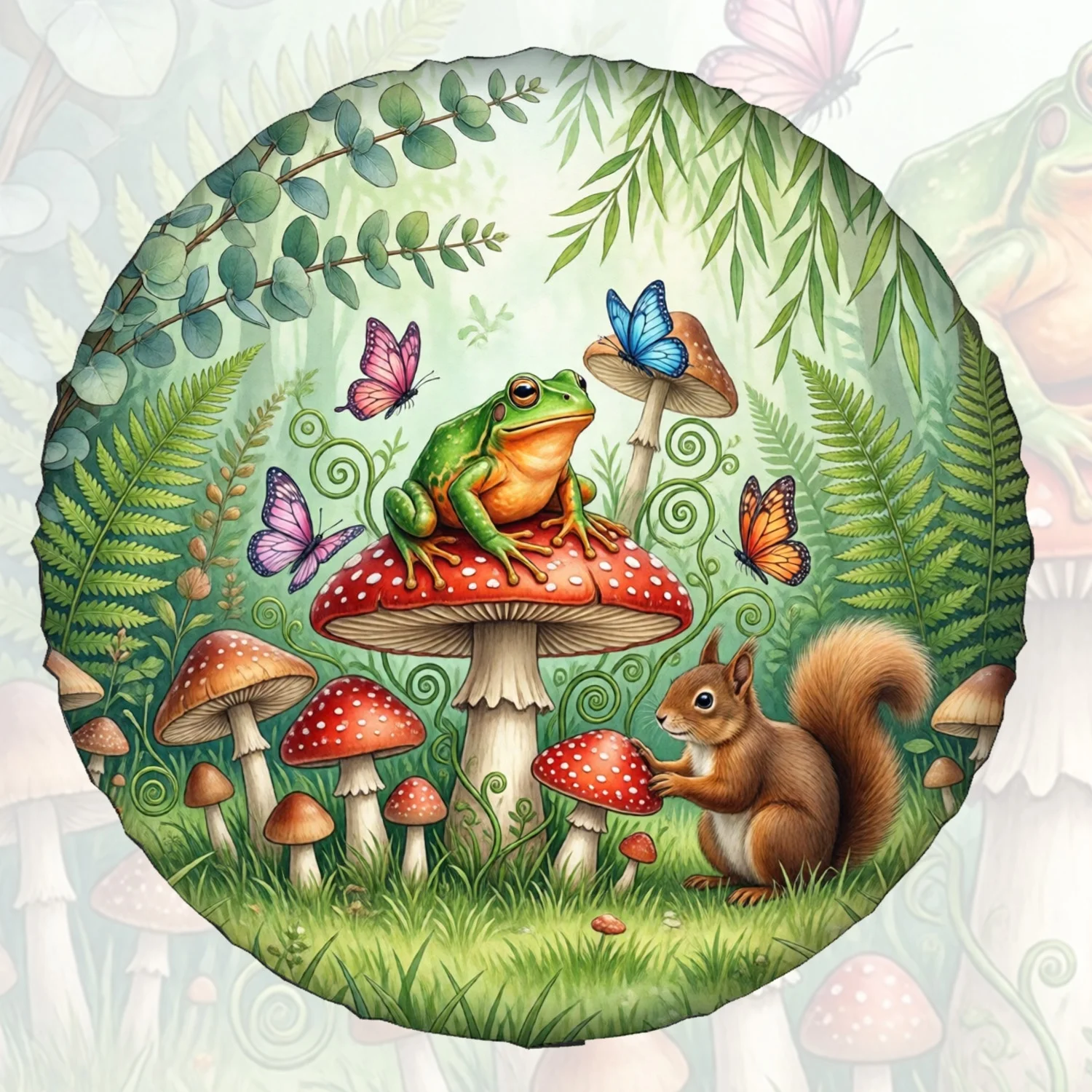 1pc Spare Tire Cover Enchanted Forest Creatures Fungi Watercolor Pattern Weatherproof Dustproof Wheel Protectors Universal Wheel