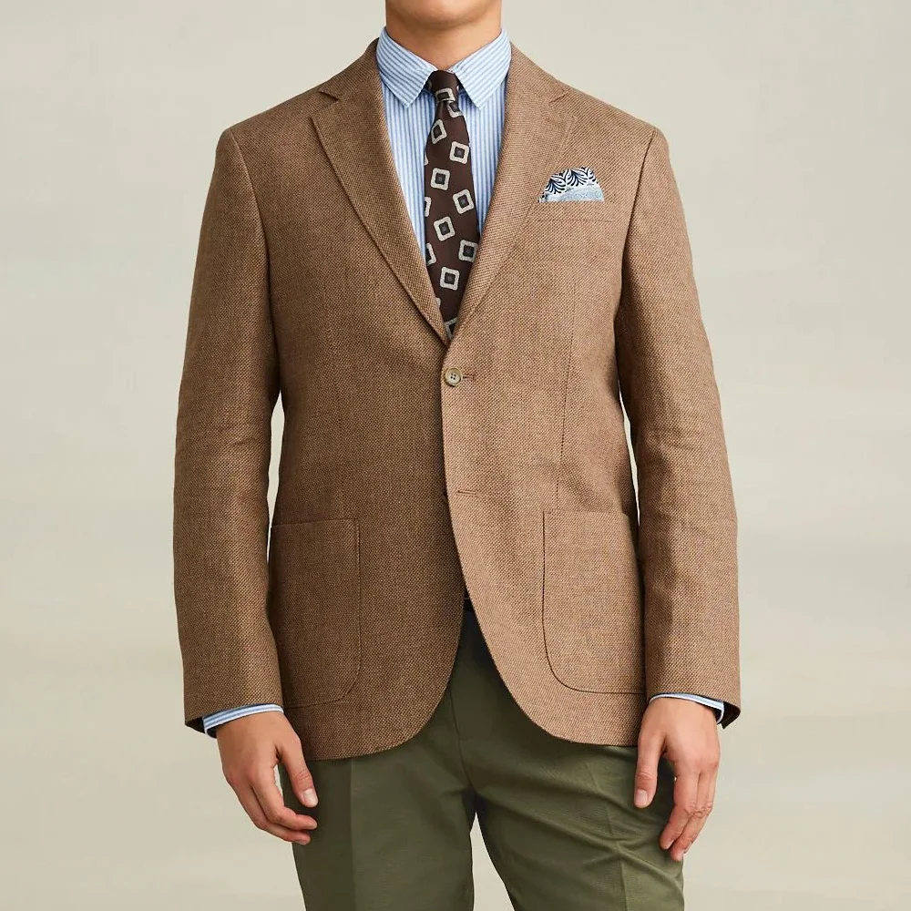 

Мужской пиджак из высококачественного льна, однобортный, легкий, повседневный, модный, с отложным воротником