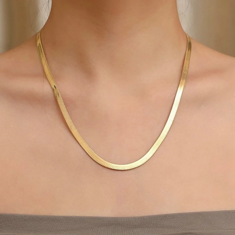 

GRA Simple Fashion Personalized Flat Snake Bone Necklace For Women Party Real 925 Sterling Silver High Quality Fine Jewelry