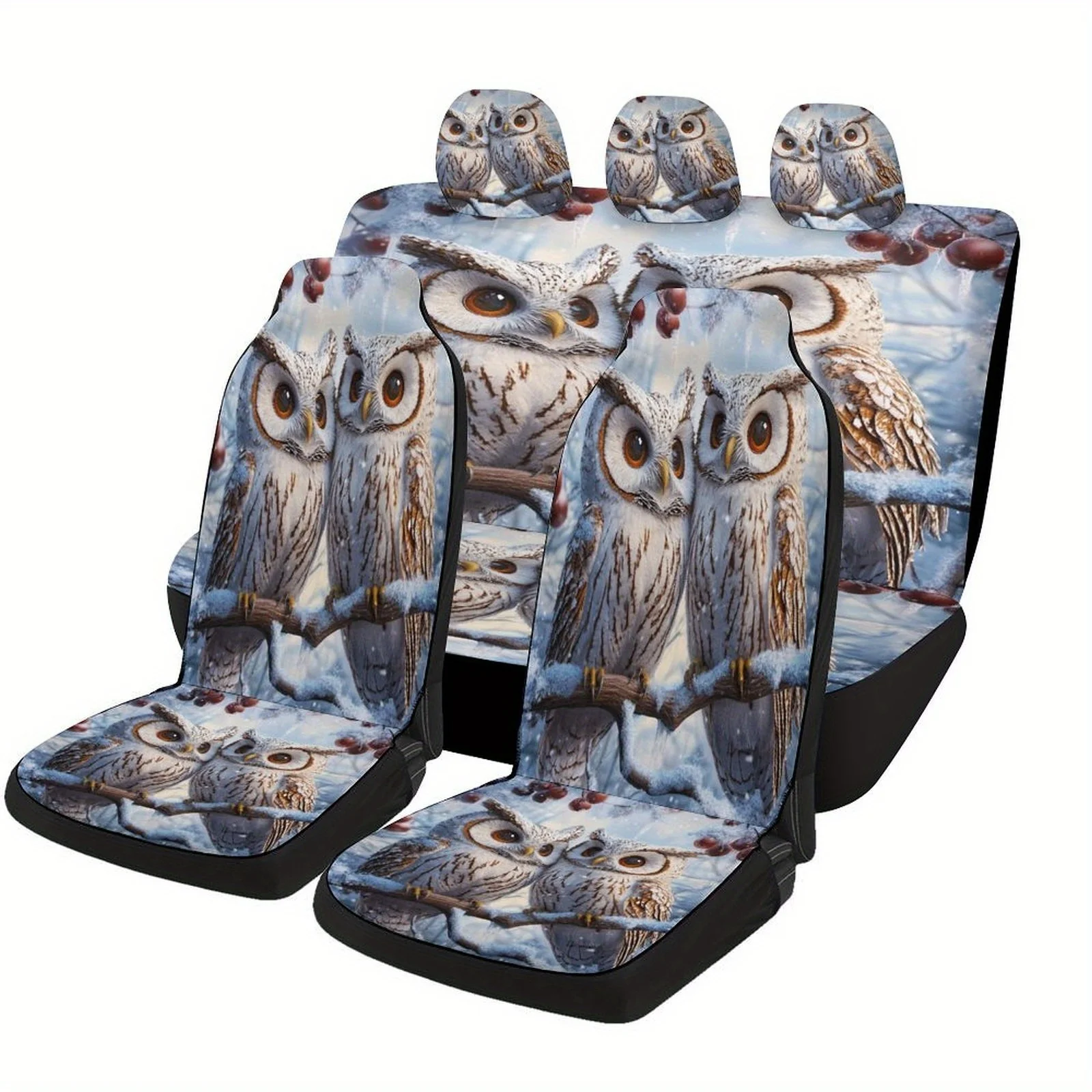 

Winter Owls Designed Car Seat Covers Set For Most Cars, Fashion Decorative Car Seat Protector Covers Full Set, Universal Car Sea