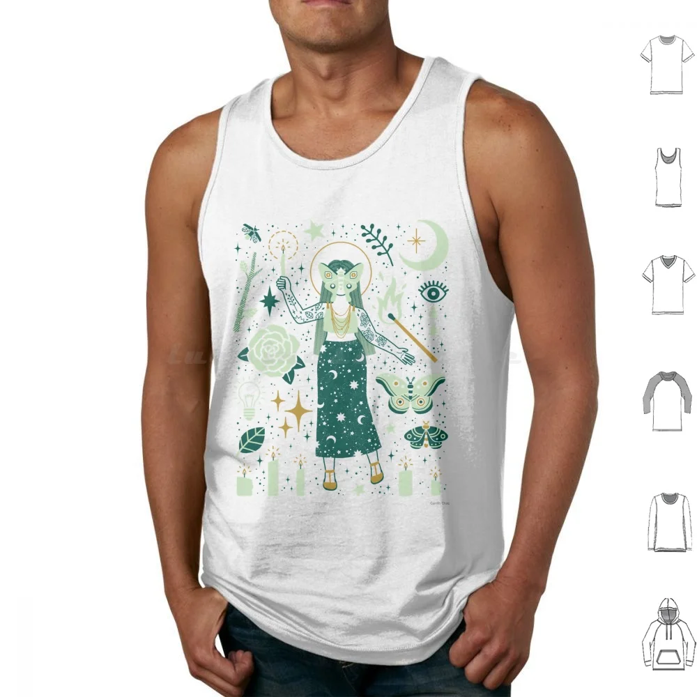 The Guide Tank Tops Vest Sleeveless Goddess Deity Moon Lunar Luna Moth Candle Occult Magic Fantasy Mint Moth Rose Pastel Witch