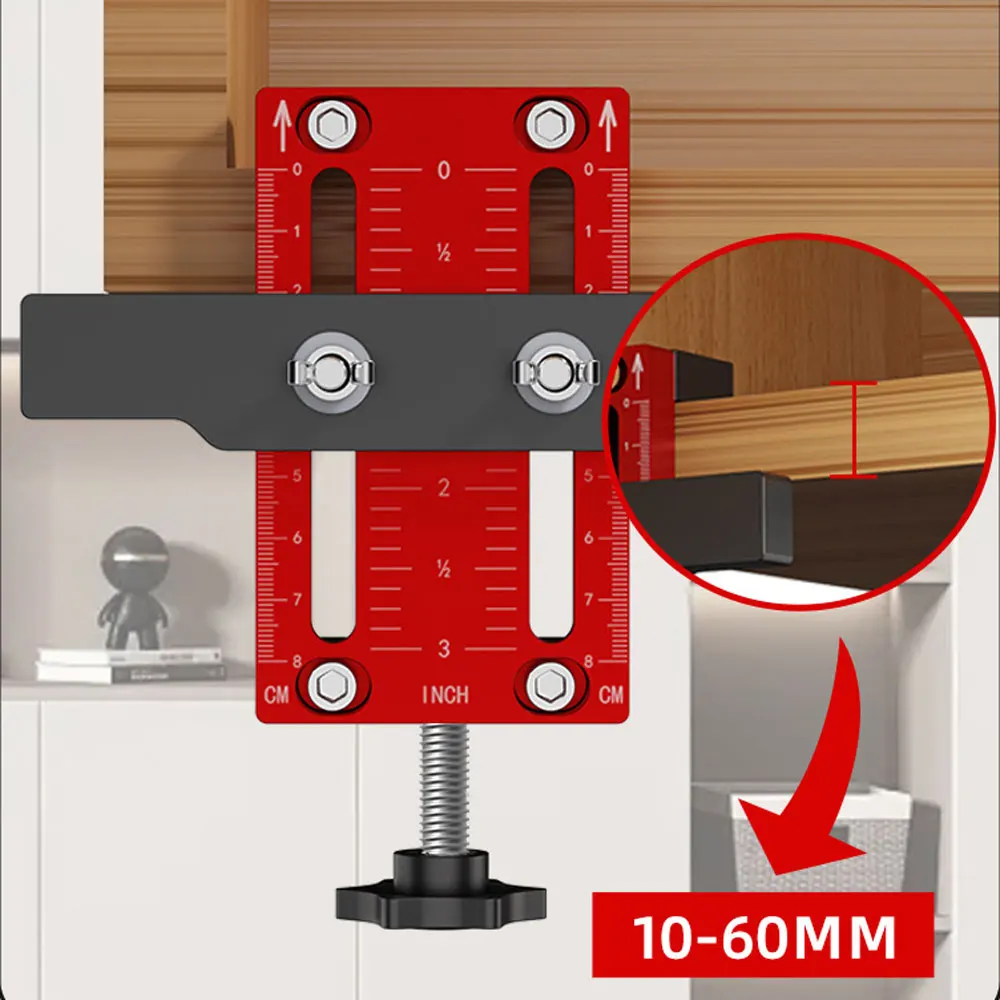 Jig pemasangan pintu kabinet, dengan lengan penyangga & penjepit, alat badan logam campuran aluminium untuk memasang lemari dengan bingkai wajah atau tanpa bingkai