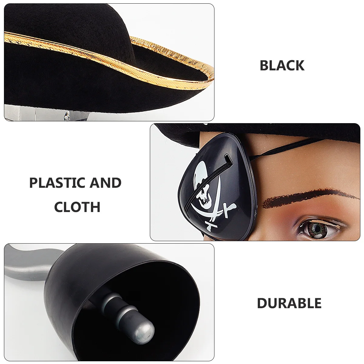 3Pcs Halloween Pirate Suit Caribbean Costume Accessory Set Party Cosplay Props Pirate Costume Set Cosplay Props Suit