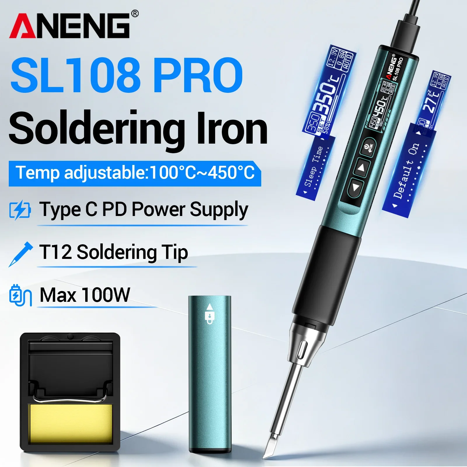ANENG SL108 PRO 100W Electric Soldering Irons PD QC Adjustable Temperature Fast Heat Portable Digital Smart Soldering Iron Tools