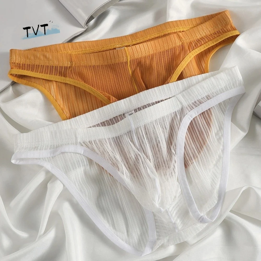

Comfortable Lingerie Men's Triangle Panties Mesh Mid Waist Men Thin Briefs Breathable Large Size Transparent Briefs Men