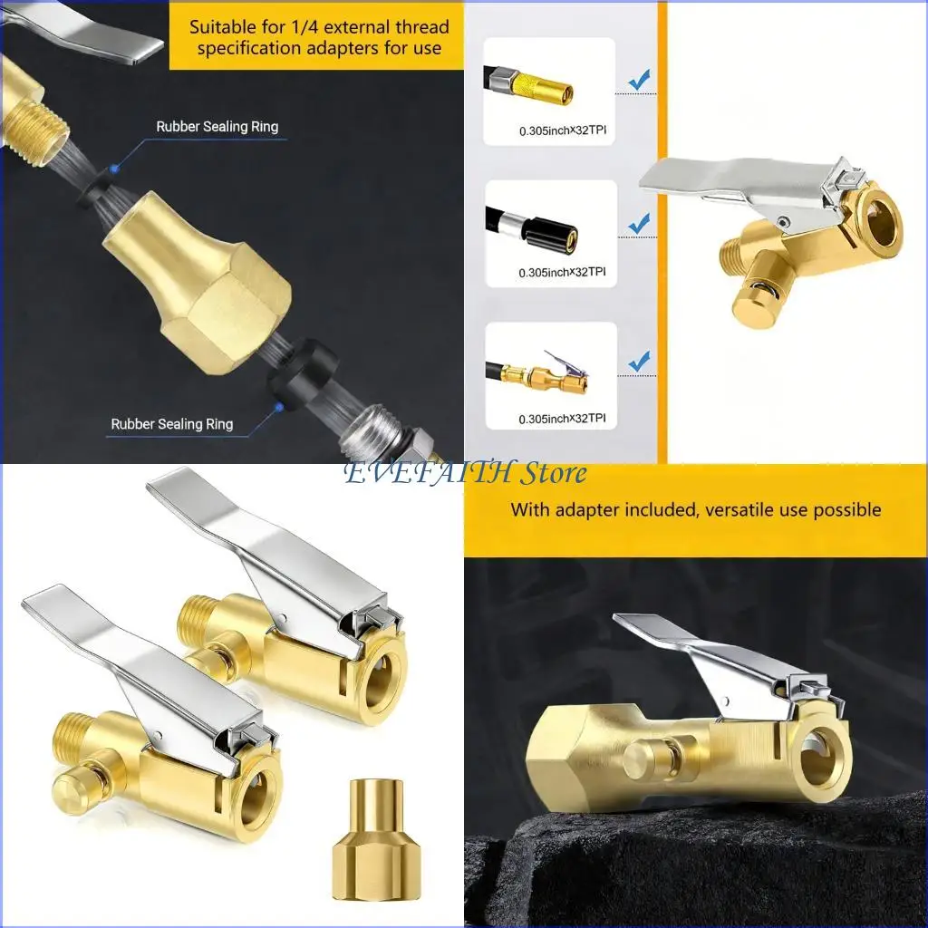 124B 1/2pcs Easy to Use Air Chuck Rustproof Brass Construction for Valves