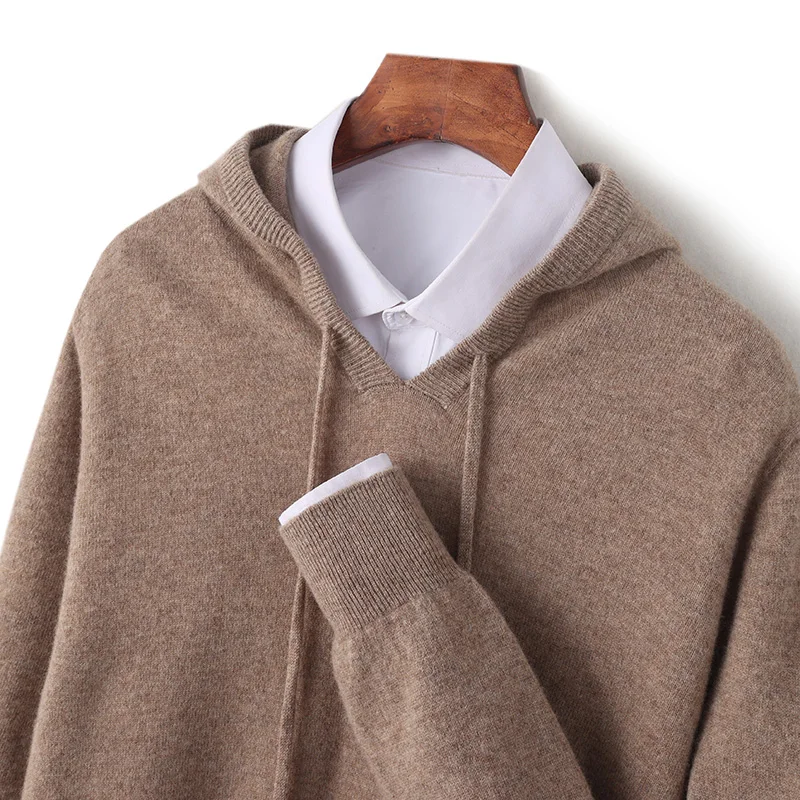 Maglione invernale in cashmere senza cuciture Pullover con cappuccio da uomo Maglione lavorato a maglia in lana merino 100% Casual Prima linea pronto da indossare Abbigliamento