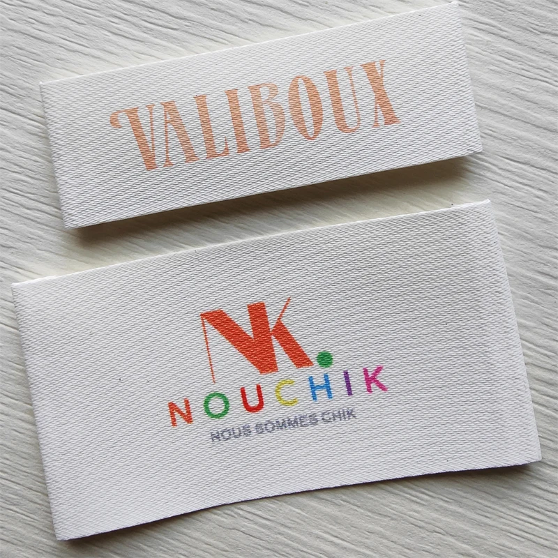 Custom White Clothing Label brand organic Cotton Ribbon Labels  Matte tape color printing Washable logo or text sewing Label