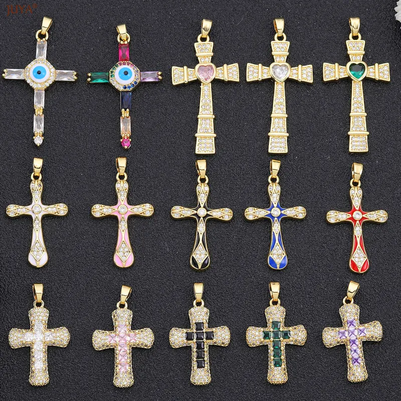 

Juya AAA Natural Zircon Cross Pendants For Women Necklaces Jesus Talisman Charm DIY Jewelry Making Accessories