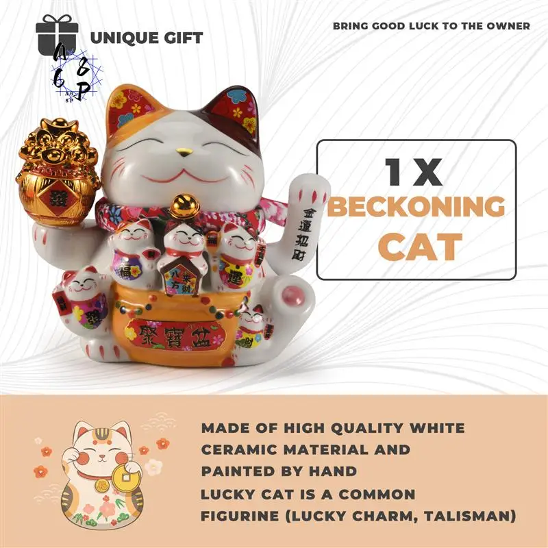 

A68P-7 дюймов Beckoning Cat Maneki Neko Орнамент Фэн-Шуй Украшение Качели Lucky Cat