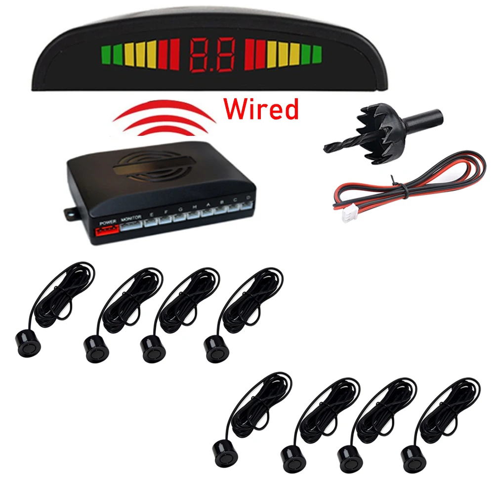 سيارة باركترونك LED وقوف السيارات الاستشعار مع 8 مجسات عكس احتياطية وقوف السيارات الرادار رصد نظام كاشف 22 مللي متر الخلفية العرض