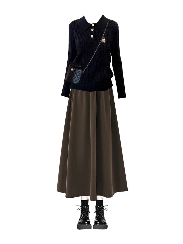 Loose Knitted Sweater High Waist Pleated Skirt Set Winter Faion College Sle One Whole Outfit Casual Chic Women Set