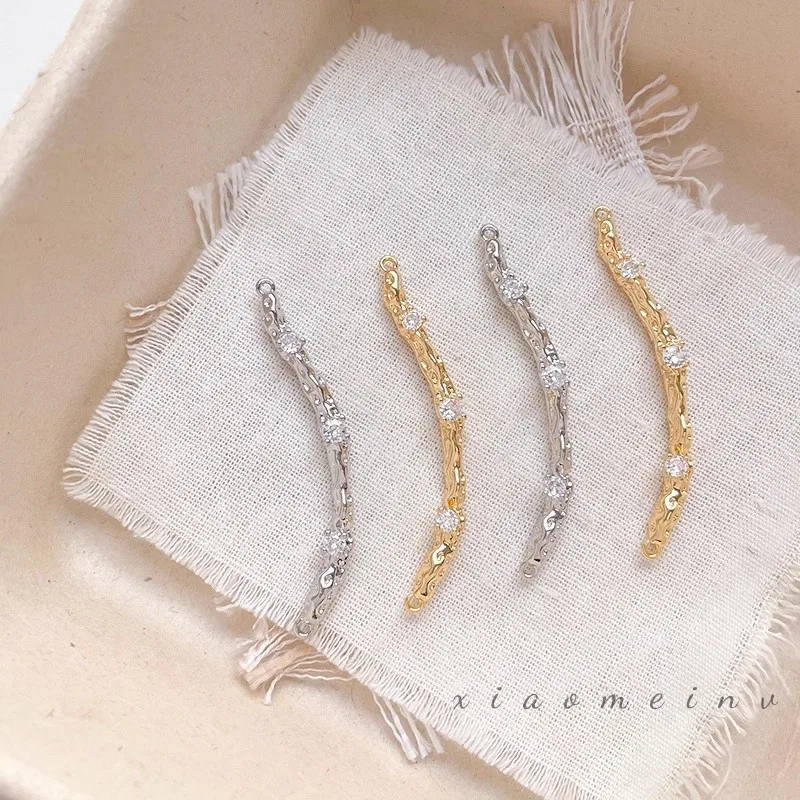 2pcs Copper Plated Gold Color Inlaid Zircon Irregular Half Bracelet Wavy Solid Curved Tube Diy Handmade Chain Accessory