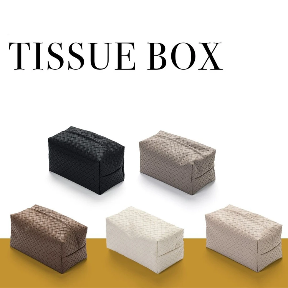 

PU Leather Tissue Box Braided New Environmental Pattern Napkin Foldable Cover Home Office Waterproof Dustproof Sundries Ontainer