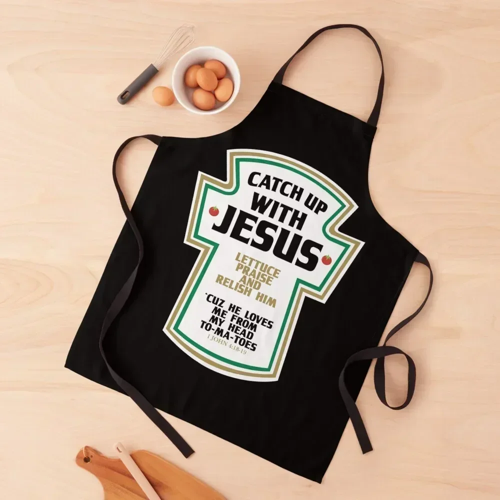 

Christian Parody Tee Catch Up With Jesus Apron Trim Cloth Woman Work Children'S Cute Kitchen Accessories Apron