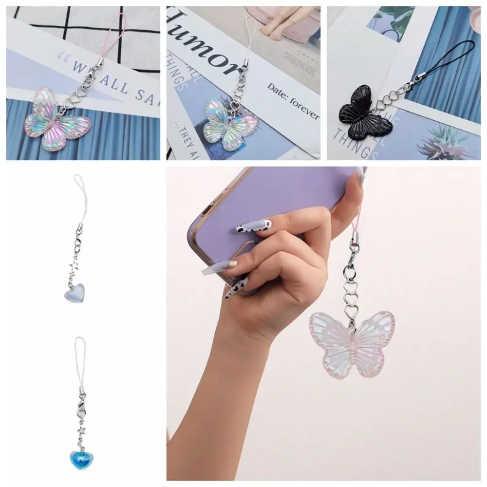 Acryl Love Star Telefoonketting Telefoon Charme DIY Handgemaakte Laser Vlinder Telefoon Hanger Y2K Stijl Anti-verloren Zoete Telefoon Lanyard