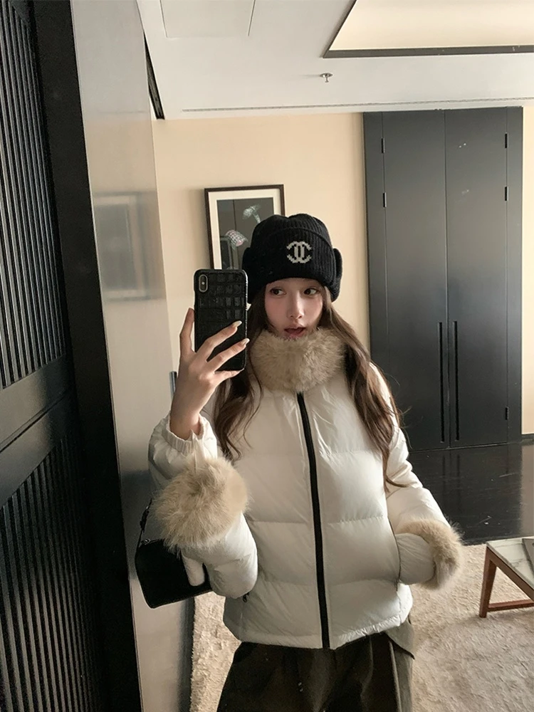 

Sweet ort Thiened Du down Jaet женское зимнее теплое пальто с перчатками с меховым воротником прямого кроя для поездок на работу