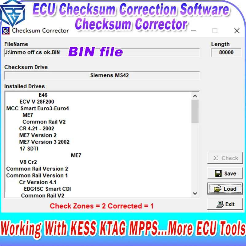 

ECU Checksum Correction Software Checksum Corrector Support ECU BIN. File Work With KESS KTAG MPPS More Tool for BMW/ Opel Cars