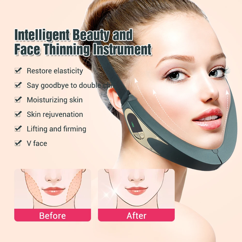 Microcurrent Facial Lifting Massager EMS Heating Skin Rejuvenation Vibration Facial Massager Remote Control V Face Lifting Belt