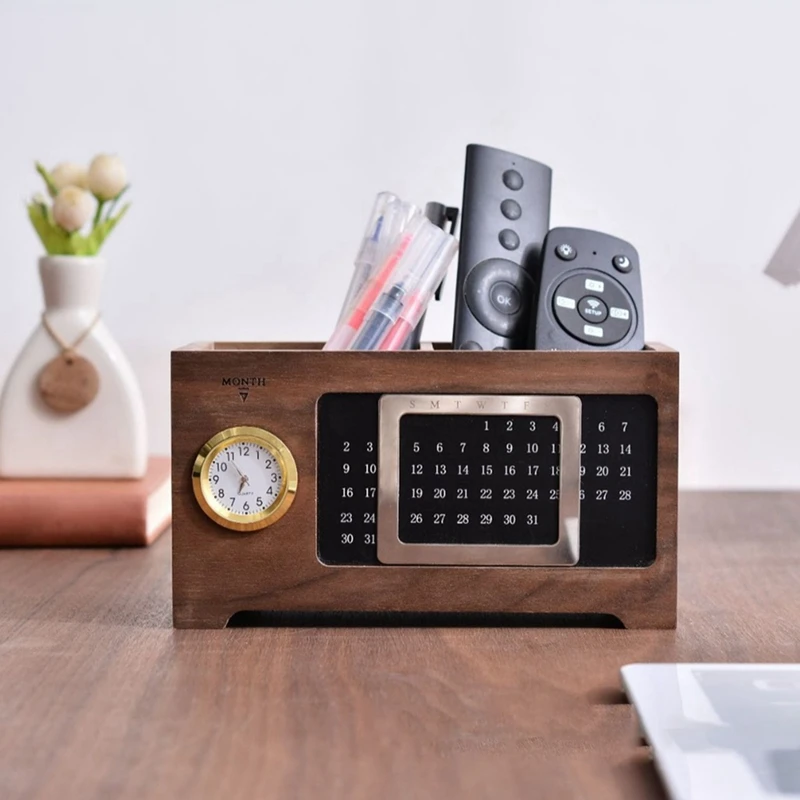 

Wooden Pencil Holder With Calendar Desk Organizer Wood Pen Holder For Desk Office Storage Study Room School