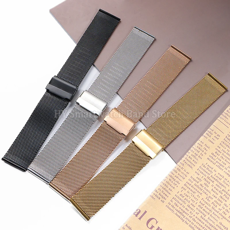 10mm 12mm 14mm 16mm 17mm 18mm 19mm 20mm 21mm 22mm 24mm 0,6mm Milanaise-Mesh-Stahlarmband für Herren und Damen, universelles Schnellverschluss-Armband – Detail 4