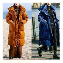 2023 AW Women's High-quality 90 White Duck Down Jacket Hooded Thick Solid Color Coat Windproof Warm Temperament Coat