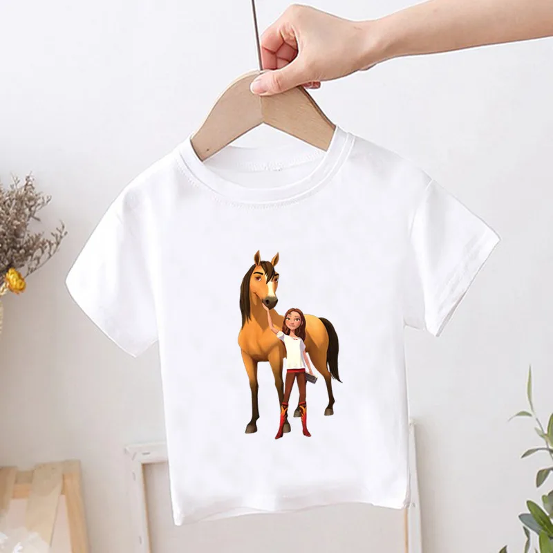 Hot Sale Lucky & Mustang Spirit Horse Cartoon Children T-shirt Girls/Boys Funny Cute Baby Clothes Kids Summer T shirt Boys Tops