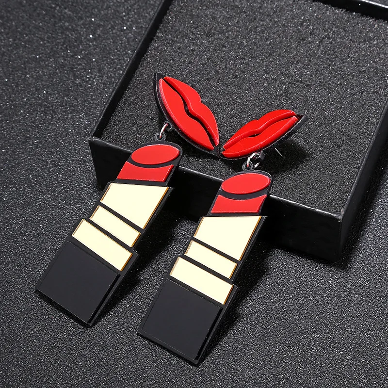 New Fashion Acrylic Red Mouth Lips Lipstick Drop Earrings For Women Hip-Hop Geometric Long Earring Nightclub Jewelry Party Gifts