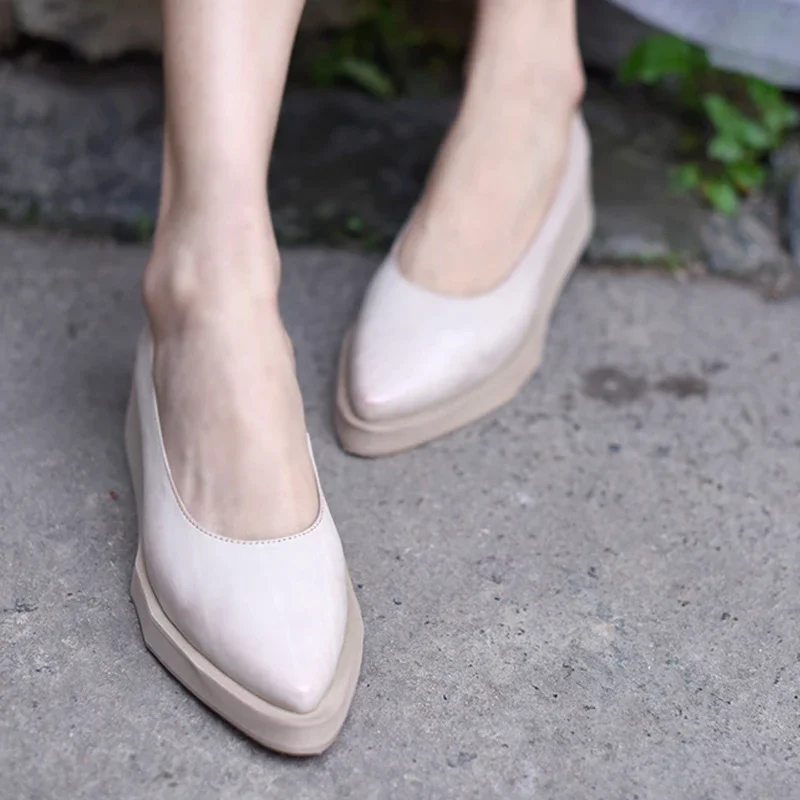 

Artmu Original Pointed Toe Wedges Shoes Handmade Genuine Leather Women Slip On Loafers Female Casual Shoes Working Black Shoes