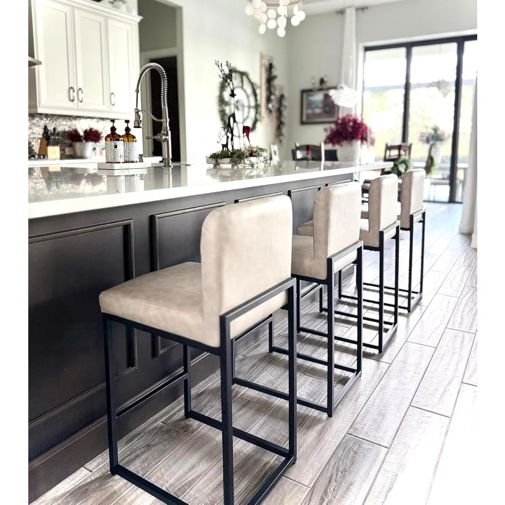 

Bar Stools Set of 4, 24 Inch Counter Height Barstools with Back, Modern Upholstered Faux Leather Bar Chairs for Kitchen Island
