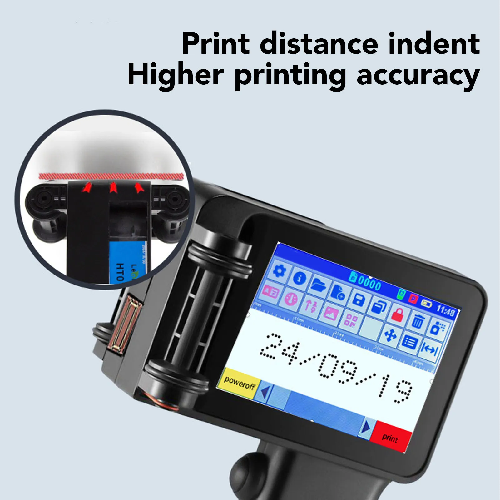 Pistola per stampante a getto d'inchiostro portatile piccola con touch screen HD LED da 4,3 pollici N6 senza cartuccia 12,7 mm per codice a barre QR Code