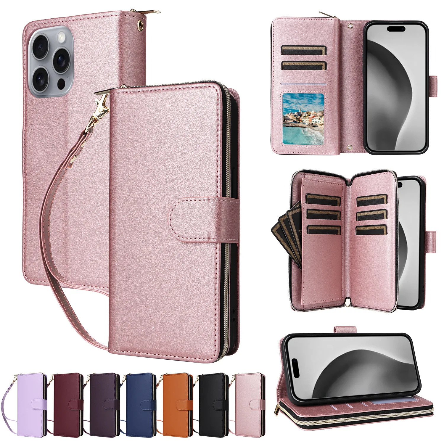 Multi 9 Cards Handbag Case For Samsung Galaxy A16 A06 Luxury Leather Crossbody Lanyard Wallet Case For Galaxy A55 A35 A25 A15