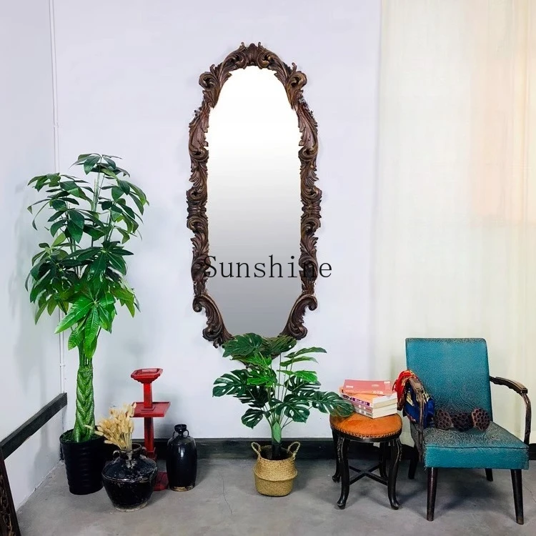 European all-solid wood fitting mirror Home clothing store B & B decorative mirror