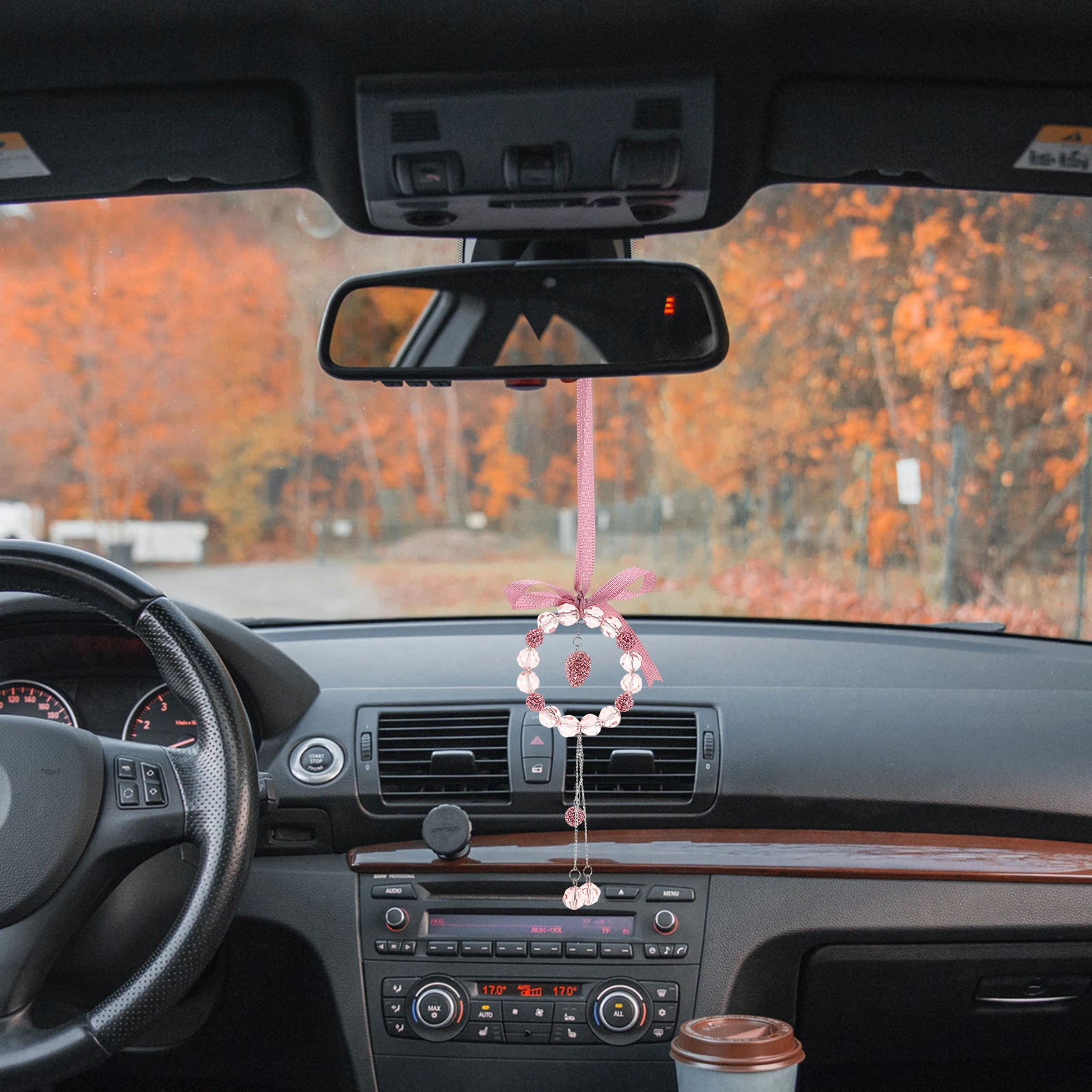 

Car Hanging Accessory Cute Bowknot Crystal Mirror Charm Elegant Interior Decoration Valentine Gift Universal Fit Sparkling