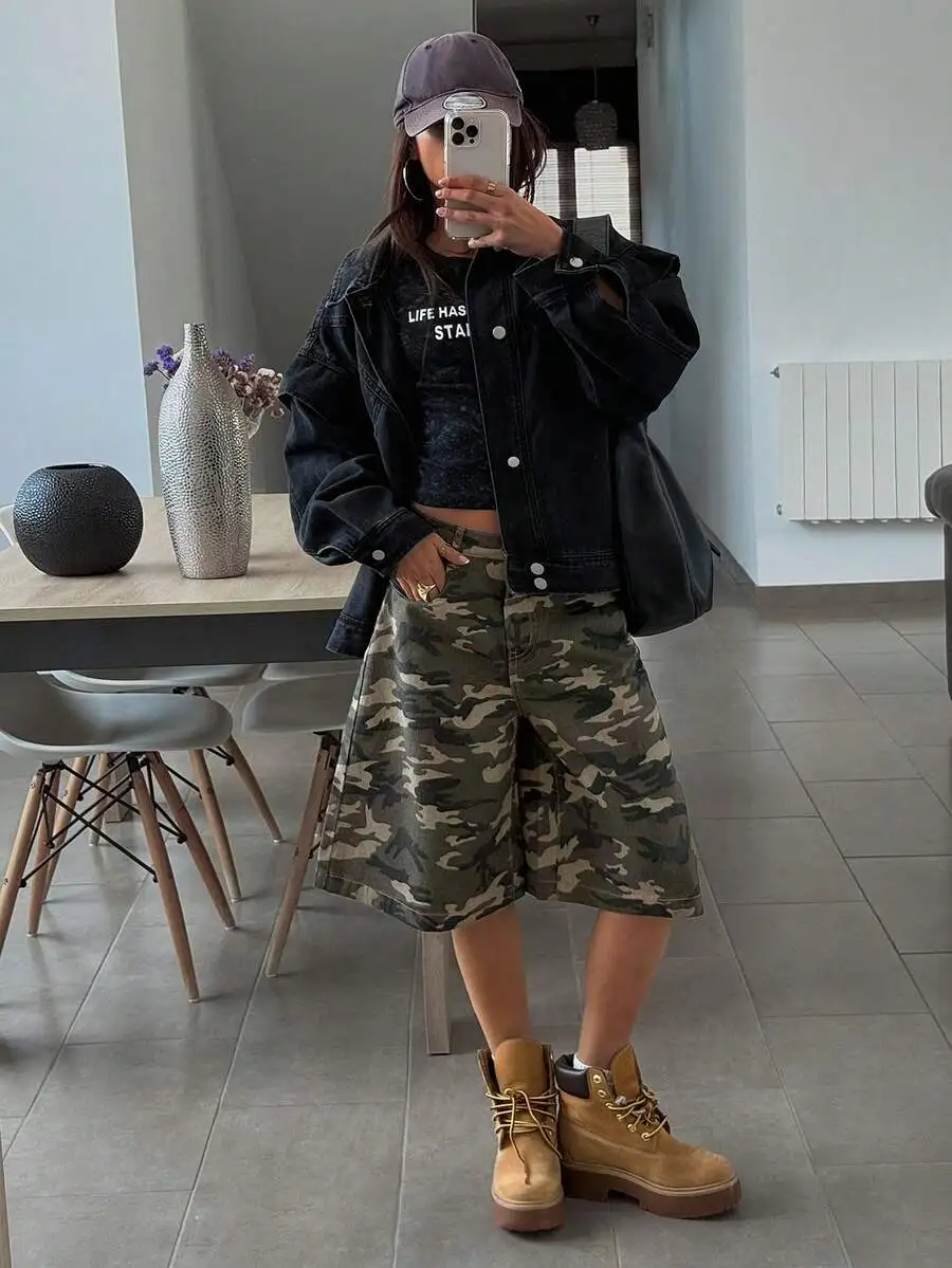 

Womens Camouflage Cotton Denim Shorts Summer Casual Jorts
