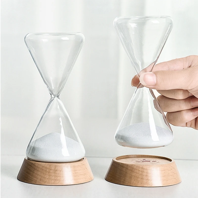 1PC Nordic Glass Droplet Time Hourglass with Wood Base Home Decoration Crafts Gift Desktop Ornament Office Timer