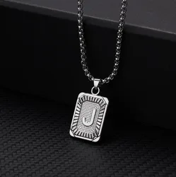 Classic Stylish Square Pendant Necklace Men's SIlver Plated Letter Necklace Initial Necklace For Women