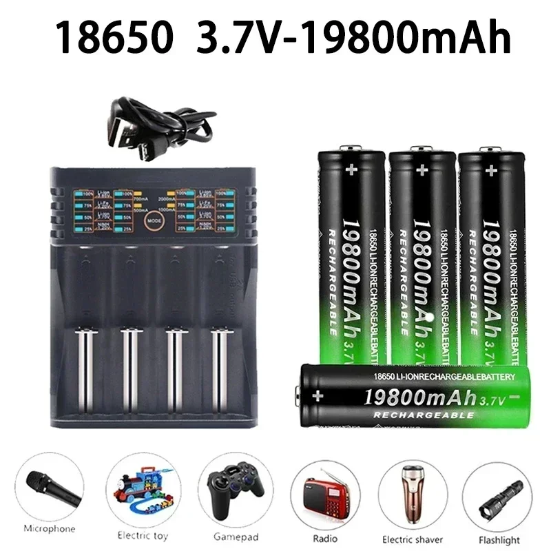 18650 High Capacity 19800mAh 3.7V Rechargeable Lithium Battery for Microphones Gamepads Electric Toys Shavers Flashlights