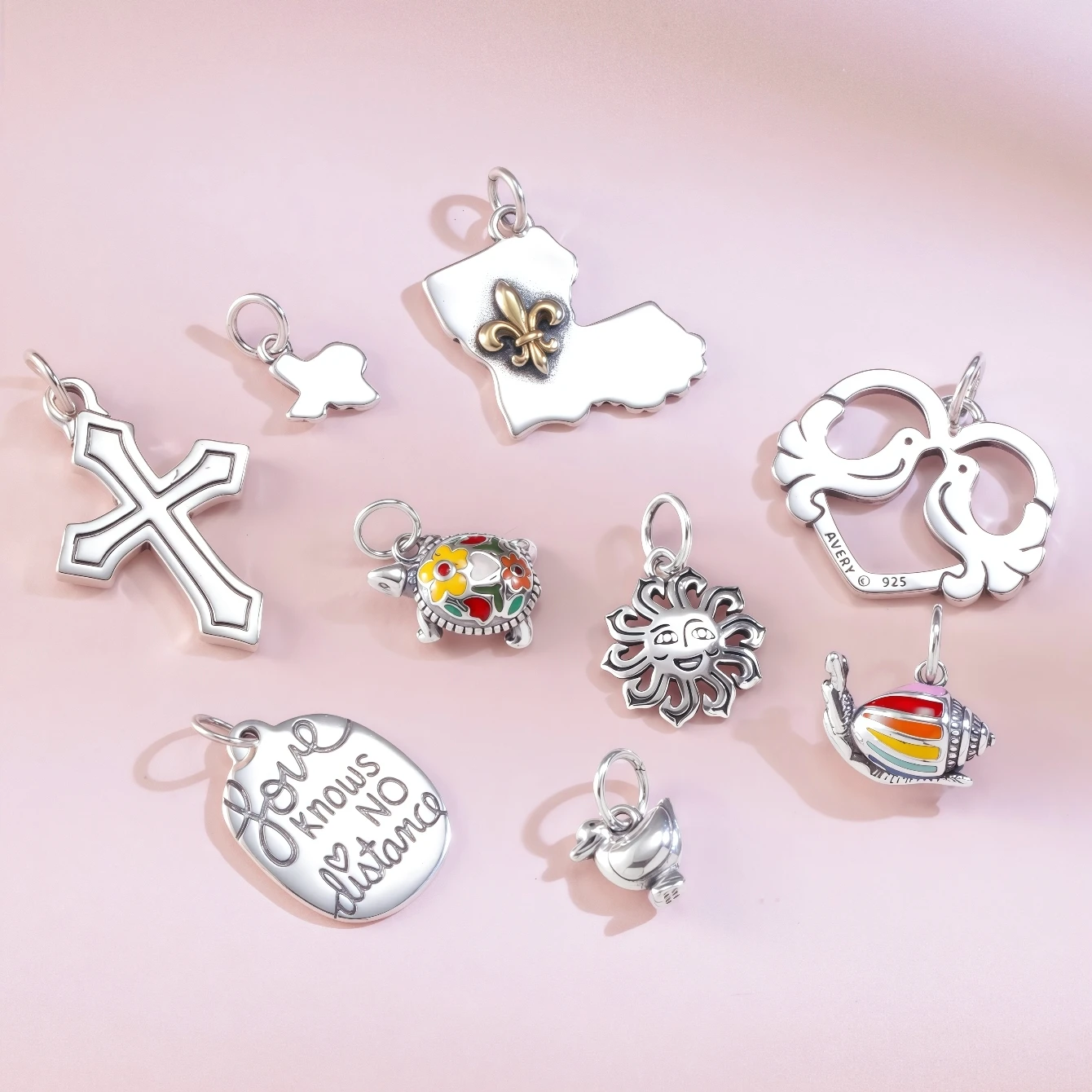 سلسلة قلادة S925 James Avery الفضية - الصليب، Lovebird، قلادة سوار DIY، يمكن مطابقة بحرية