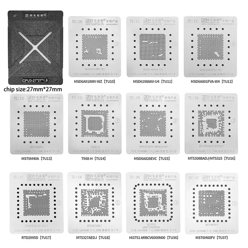 SAYTL BGA Kit stencil con dispositivo per TV LCD Reballing IC CPU Spilli Saldatura direttamente Calore Stagno Pianta Net Foro quadrato MT AML MSD HI