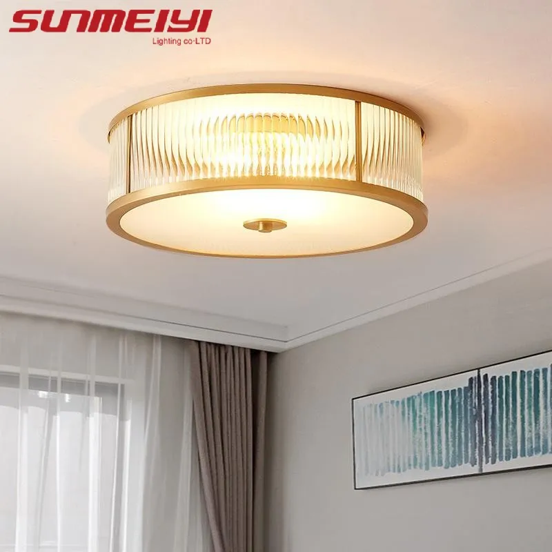 American Style All Copper Simple Led Ceiling Lamp Modern Study Master Bedroom Round Entrance Ceiling Lamp European Restaurant