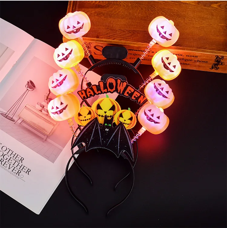 Halloween Glowing Pumpkin Ghost Light Headband Creative Funny Cosplay Stage Performance Props Supplies Dress Up Hair Band